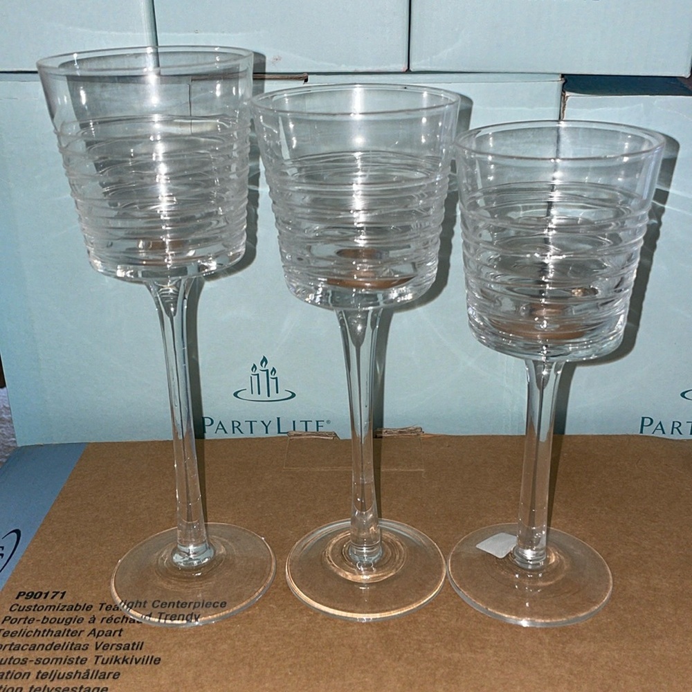 3 pc Partylite stemmed candle holders